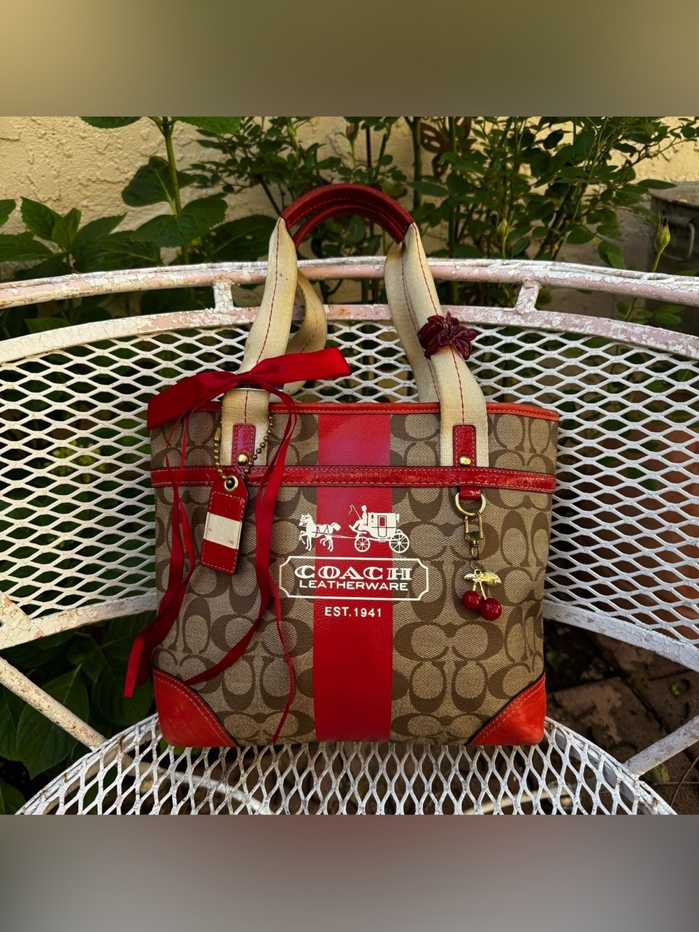 Y2K Coach Red & Tan Monogramed Mini Tote